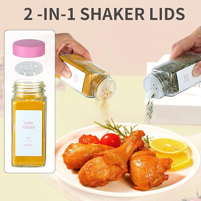 Pink Spice Jars with Label，4oz Seasoning Containers, Glass Spice Bottles with Shaker Lids,Funnel, Chalk Pen(Pink, 36)