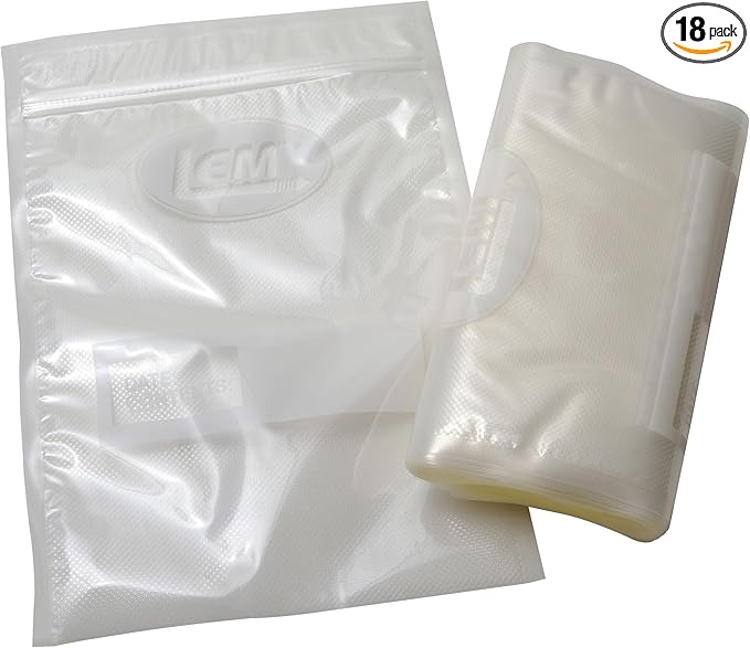 LEM Products Quart Zipper Top Vacuum Sealer Bags, 8 x 12 Inches, Compatible with Most Major Vacuum Sealer Brands, 18 Count