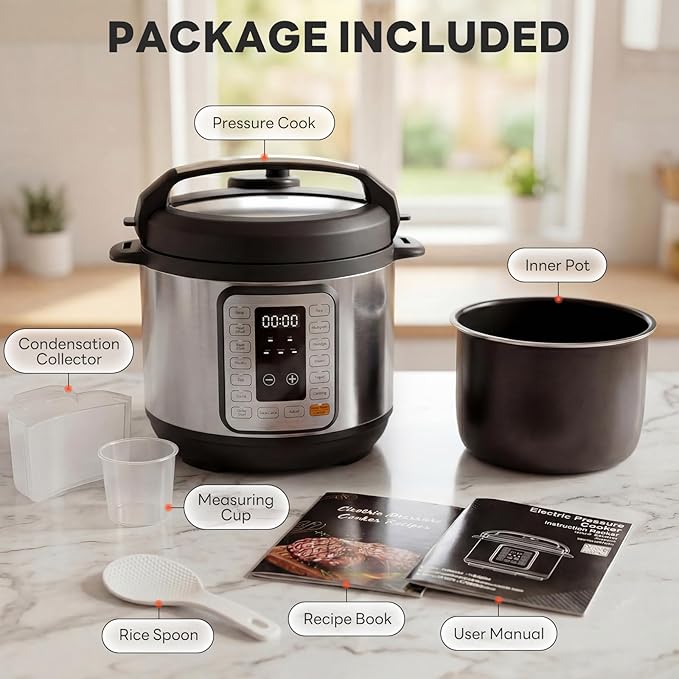 Sweetcrispy 16-in-1 Electric Pressure Cooker 6QT, 12-Preset Multi Cookers with Ceramic Pot, Slow Cook Rice Steamer Sauté Soup Yogurt Maker and More, Recipe Book