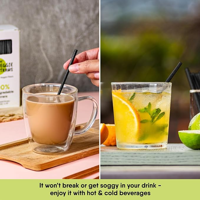 The Veggie Straws – 450 PCS of 4.75 Inches Unwrapped Black Biodegradable Drink Stirrers – Made of Vegetable Fibers, Best Cocktail Stirrers for Drinks of All Kinds