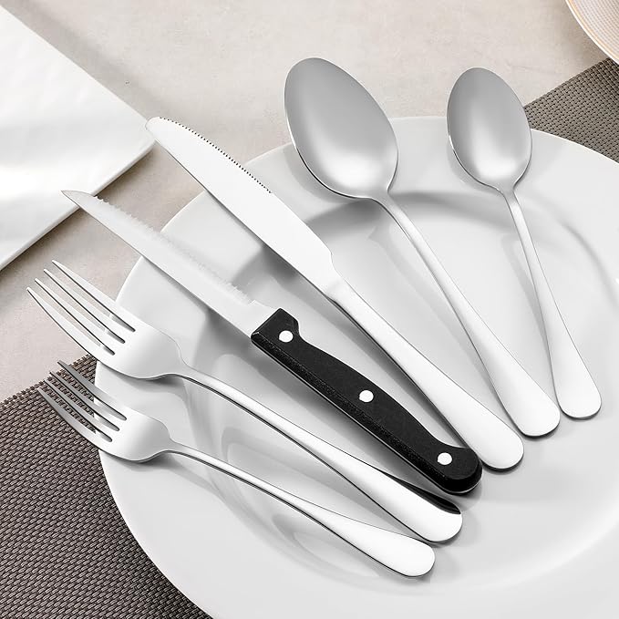36 Pcs Forks and Spoons Silverware Set, Food Grade Stainless Steel Flatware Cutlery Set for Home, Kitchen and Restaurant, 18 Dinner Fork(8") and 18 Teaspoon(6.7"), Mirror Polished, Dishwasher Safe