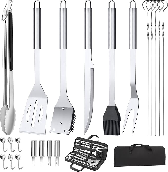 22PCS BBQ Grill Set, BBQ Grill Tools Set for Outdoor Grill with Hooks & Carry Handbag, BBQ Tools Grilling Accessories Kit for Camping/Backyard, Grilling for Men Dad