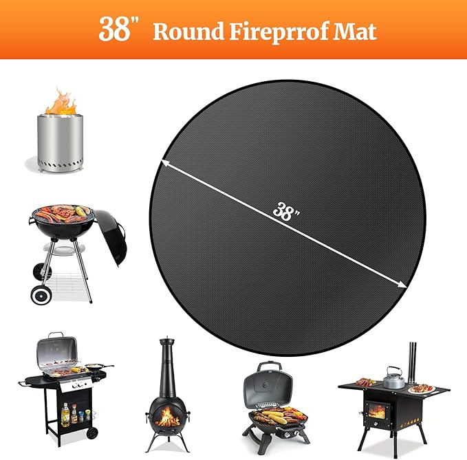 38" Round Fire Pit Mat for Solo Stove Bonfire/Under Grill Mat for Outdoor Grill Fireproof Waterproof Oil-Proof, 4 Layers Fireproof Mat Fireplace Mats BBQ Solo Stove Mats for Deck Patio Grass Smoker
