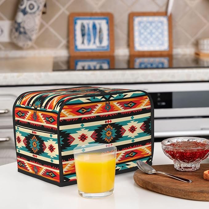 Traditional Mexican Toaster Cover 2 Slice, Cute Rural Bread Machine Cover, Washable Dust-Proof Cover for Kitchen Small Appliance Cover,with Top Handle