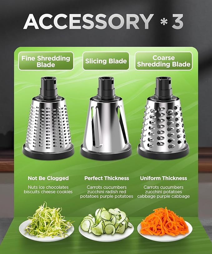 Rotary Cheese Grater Hand Crank, Cheese Shredder/Slicer/Chopper with Large Caliber and Strong Suction Base, 3 Blades for Potatoes/Nuts/Vegetables, Easy to Use Clean for Home