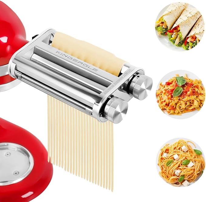 Pasta Maker Attachment for KitchenAid Mixers, Pasta Attachments 3 in 1 Set Included Dough Roller, Spaghetti and Fettuccine Cutters, Noodle Maker Accessory