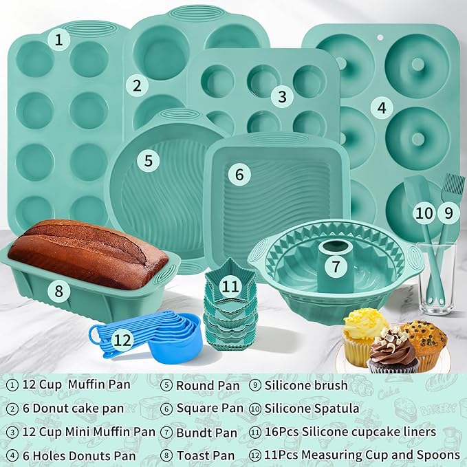 39 Pieces Silicone Bakeware Set, Nonstick Silicone Baking Pans Set With Baking Pan, Baking Sheet, Cake Pan, Donut Pan, Muffin Pan, Cake Molds, Measuring Cups