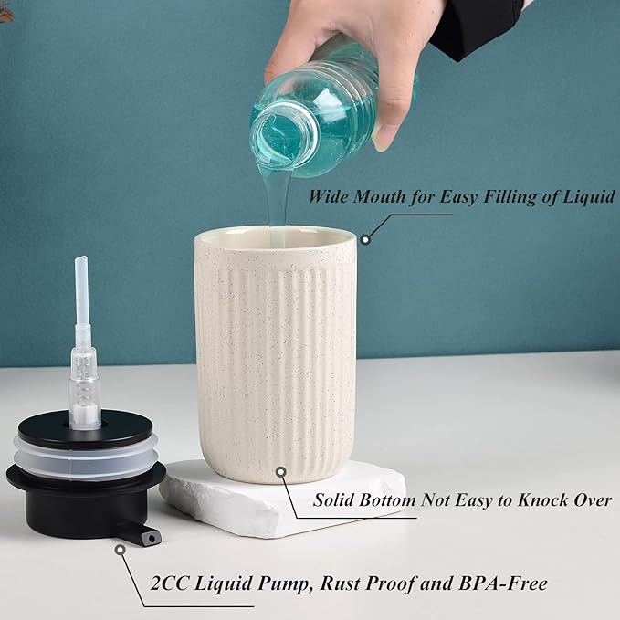 BosilunLife Dish Hand Soap Dispenser - Liquid Pump Soap Dispenser for Bathroom 12oz Ceramic Kitchen Dish Dispenser with Rust-Proof Liquid Pump Modern Refillable Lotion Bottles, Beige