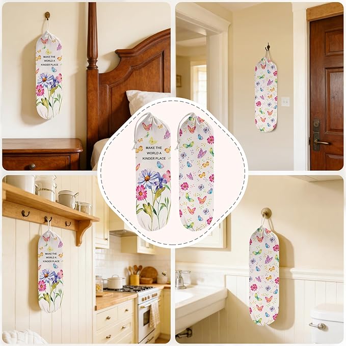2PCS Butterfly Plastic Bag Holder for Kitchen Essentials, Reusable Hanging Grocery Bag Organizer, Washable Large Grocery Trash Garbage Bags Storage Dispenser Butterfly Kitchen Decor