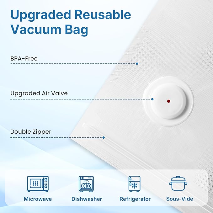 Vacuum Sealer for Food with 30 Reusable Vacuum Bags, Automatic Pressure Detection, Handheld Vacuum Sealer, Portable & Compact, White