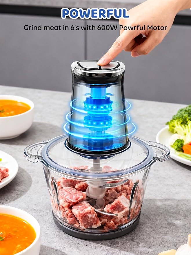 IRIITCH Food Processor with LED Timer, 800W Electric Chopper with 2 Bowls, Stainless Steel and Black, 2 Bi-Level Blades, Meat Grinder for Nuts, Onion, Garlic, Baby Food