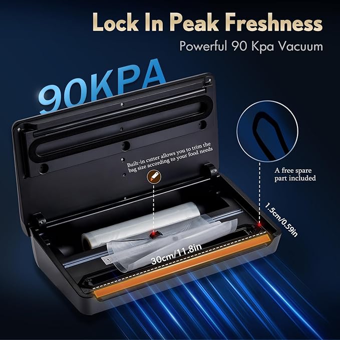 Vacuum Sealer for Food 90Kpa Powerful Vacuum Sealing Machine 7 in 1 Modes with Freshness Storage Bag Powerful Big Size (Don't Need Press)