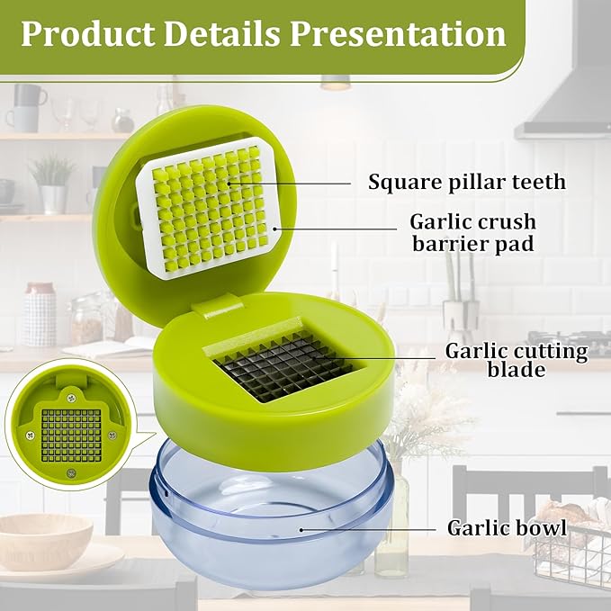 2 Pcs Garlic Press Stainless Steel,Mini Garlic Chopper,with Peeler，Cleaning Brush and Scrapers