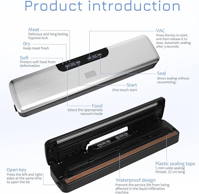 Vacuum Sealer: Food Saver Vacuum Sealer Machine, 75kpa One-Touch Automatic Food Sealer, Seal in 10-20 Seconds Food Storage Vacuum Sealers, Preserves Freshness for Food Kitchen Appliances