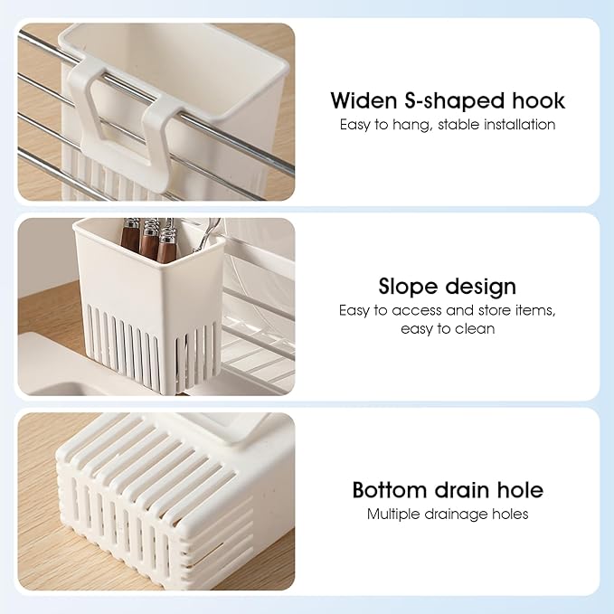 2PCS Utensil Drying Rack Hollow-Out Plastic Silverware Drying Basket with Hooks Utensil Caddy for Spoon Knife and Fork