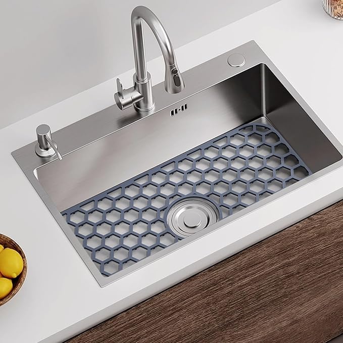 Bestjing Silicone Sink Protectors for Kitchen Sink with Center Drain -18.2"x12.5" Kitchen Accessory, Non-Slip Heat Resistant Mat for Bottom of Farmhouse Porcelain Stainless Steel, Dishwasher Safe