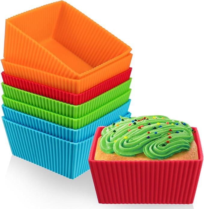 Webake 3.5 Inch Jumbo Baking Cups Reusable Silicone Square Cupcake Liners Non-stick Muffin Brownie Cake Mold (Pack of 8)