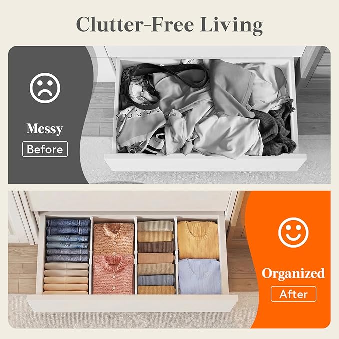 Lifewit 6" Tall 12 Pack Drawer Dividers, 30-47cm/11.5-18.5" Expandable Drawer Divider for Clothes, Adjustable Dresser Drawer Organizers, Drawers Separators for Dresser/Bathroom/Closet/Kitchen White