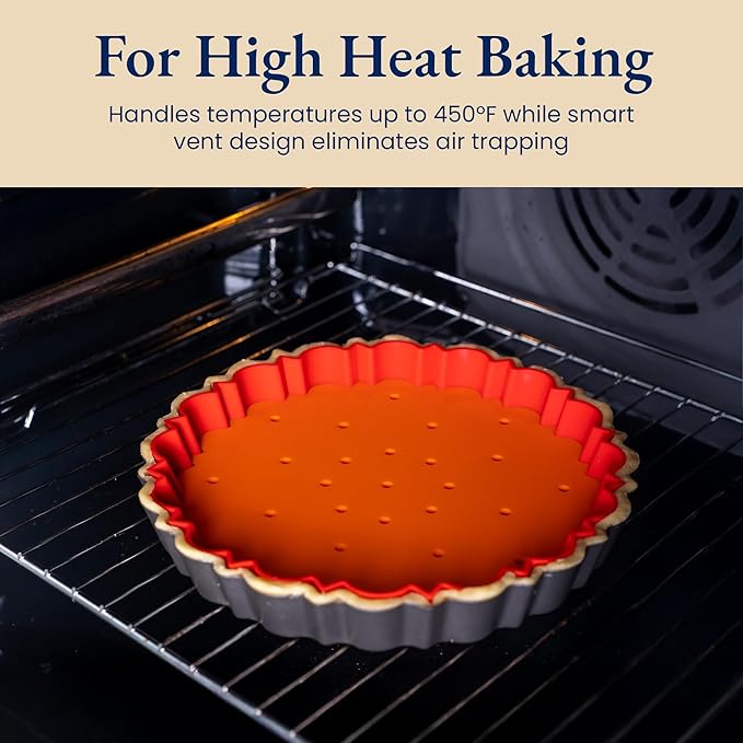 Patz&Patz All-in-One Fluted Tart Pan 9 Inch Removable Bottom Set with Patented Silicone Crust Shaper & Pie Weight | Nonstick Carbon Steel Quiche Baking Dish & Tart Molds for Baking - PFOA & PTFE-Free