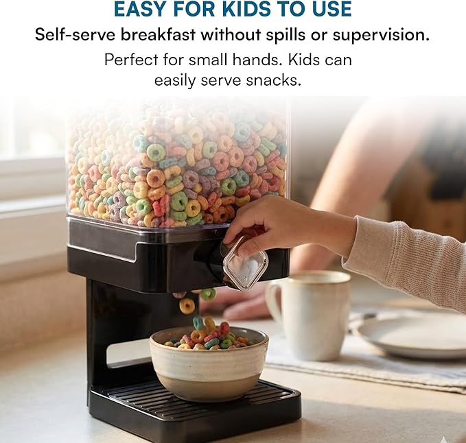 Honey-Can-Do Zevro Compact Dry Food Dispenser, Single Control, Black/Chrome