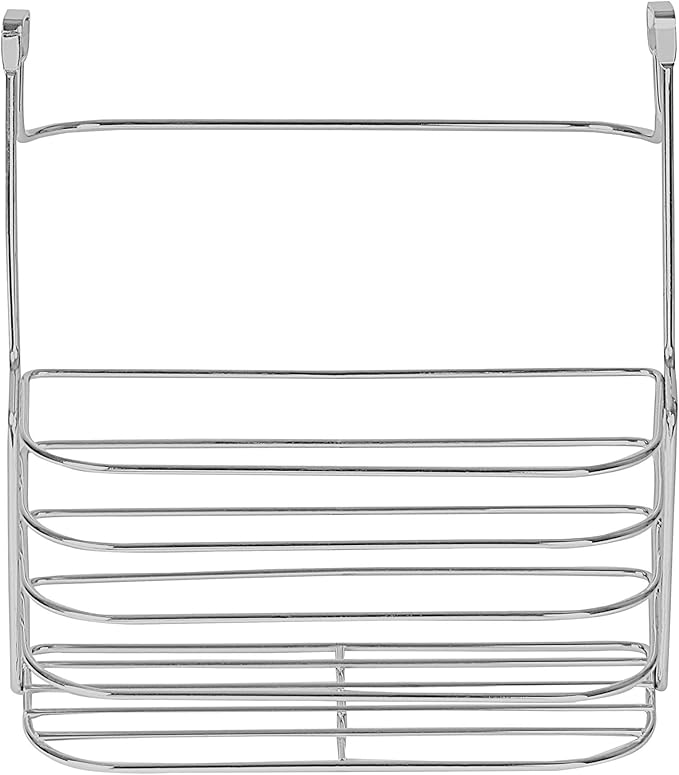 Spectrum Duo Over Cabinet Towel Holder and Cabinet Basket Medium for Kitchen Towel Under Sink Storage, Durable Steel Over the Cabinet Door Towel Bar Organizer with No Drill Installation, Chrome