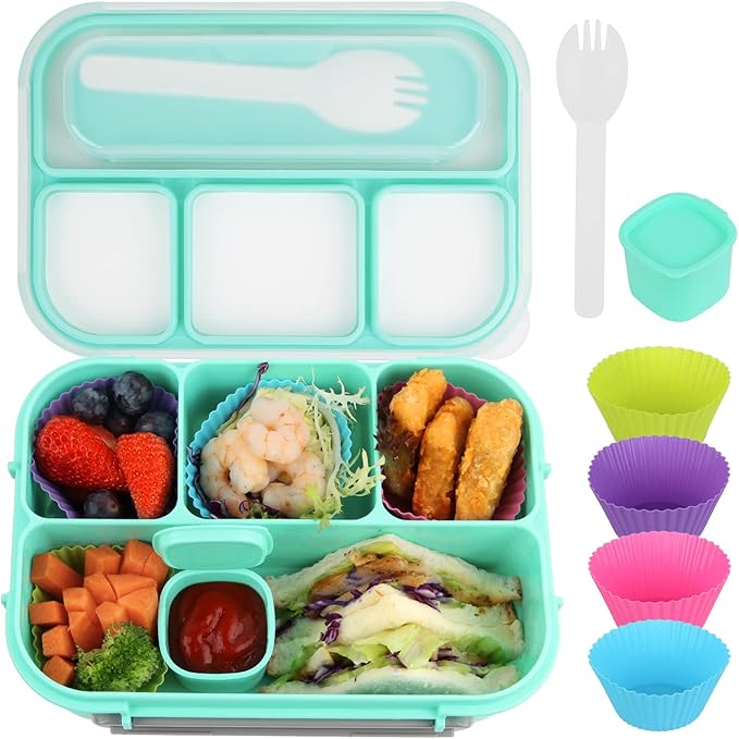 MaMix Bento Lunch Box Adult Lunch Box, Lunch Box Kids, Lunch Containers for Adults/Kids/Students,1300ML-4 Compartment Bento Lunch Box (green)