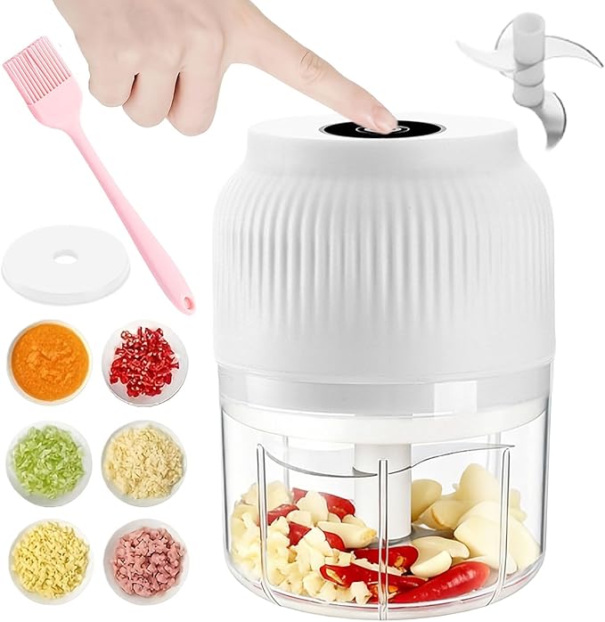 2026 New Electric Garlic Chopper, Mini Portable Veggie Chopper, Small Cordless Garlic Choppers Mincer, USB Rechargeable, 350ML Electric Mini Veggie Cutter for Onion, Garlic, Chili, Ginger (White)