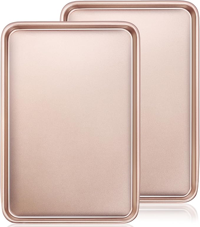 Wildone 2 Pack Half Sheet Baking Pans, Nonstick Baking Sheet for Oven, Thicker Carbon Steel Cookie Sheet 17.5x12 Inch, Heavy Duty & Easy Clean, Rose Gold