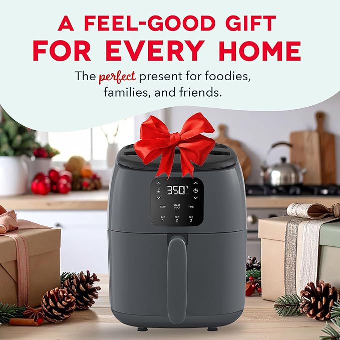 Dash Digital Tasti-Crisp™ Air Fryer - Compact Electric Digital Fryer With Auto Shut-Off Feature - Ideal for Small Spaces - AirCrisp® Technology - 2.6 Quarts - Cool Grey