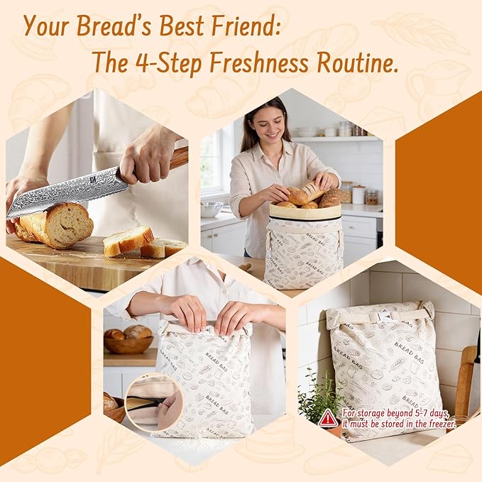 2-Pack Reusable Beeswax Bread Bags for Sourdough & HomemadeBread with Zipper, 16.5 x 13 inch bread bags for Food Storage
