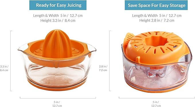 Citrus Squeezer - Orange Juicer - Manual hand Juicer - Lemon Lime Squeezer with Measuring Cup and Strainer - Space Saving and easy to use - Dishwasher Safe - Gift for Women - 8OZ (Orange)
