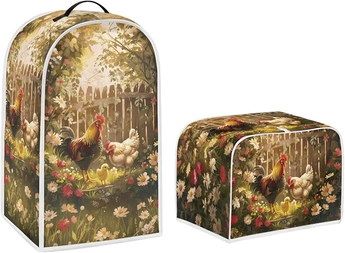 Chicken Toaster and Blender Cover Set Flower Washable Kitchen Small Appliance Cover Dust and Fingerprint Protection
