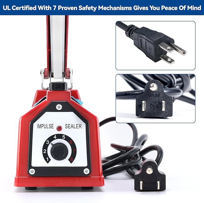 Sealer Pro, Patented 8-inch Impulse Heat Sealer, 2-mm Sealing Width Super Heavy Duty Bag Sealing Machine with Extra 2 Replacements, 1Fuse Included, Red