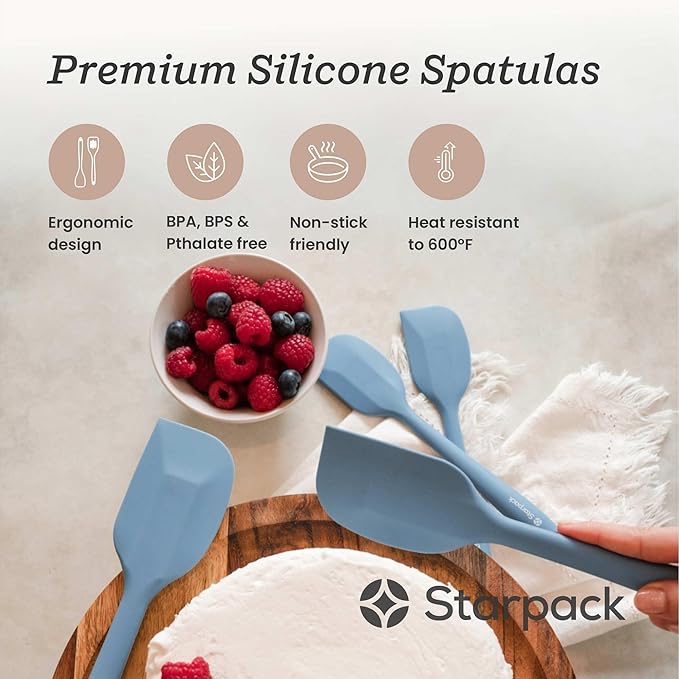 Starpack 'Scrape & Stir' Silicone Spatula Set (2 Pcs) - Heat Resistant Spatulas Set 600°F - Food Grade Kitchen Spatulas - LFGB Grade Nonstick Baking and Cooking Rubber Spatula Set