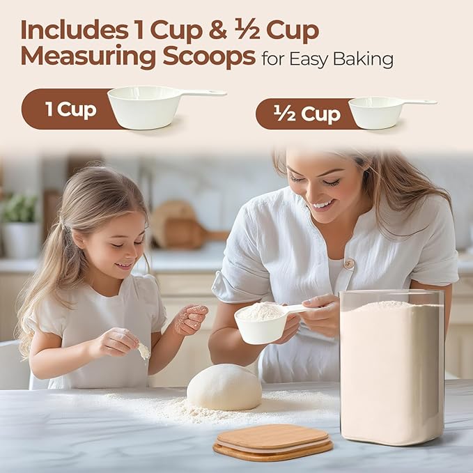 ComSaf 2Pcs Large Glass Storage Containers with Lids 4Qt, 1 Gallon Wide Mouth Flour Sugar Storage Containers, Large Capacity and Sealed for Rice, Cereal, Oat, Easy Clean and Scoop, Pantry Organization