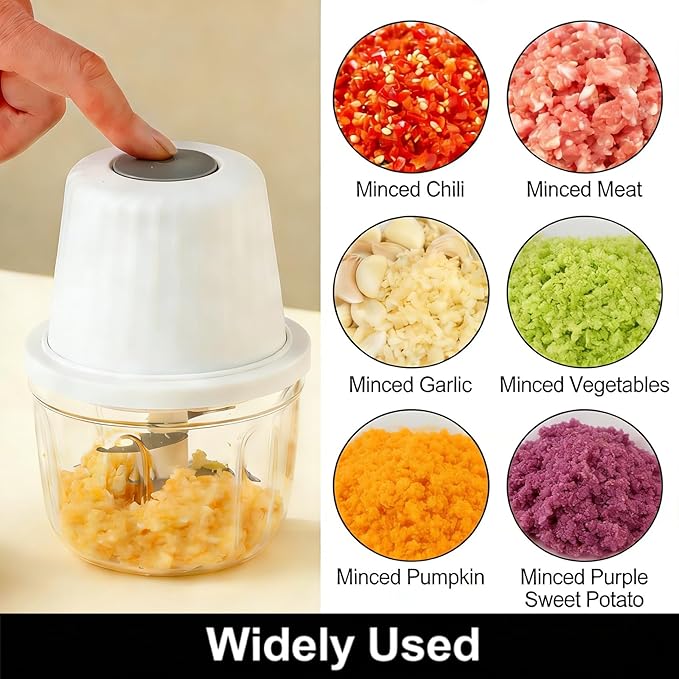 6-Blade Wireless Electric Garlic Chopper, Garlic Grinder, Small Food Processor with 400ml Cup, USB Charging, Cordless Portable for Garlic, Onion, Vegetables