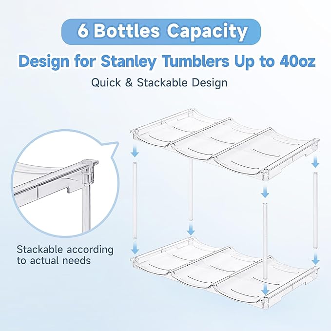 Stackable Water Bottle Organizer for Stanley 40 oz Tumbler, Water Bottle Holder for Cabinet, Pantry Kitchen Organizers and Storage for Stanley Cup Accessories, Tumbler Organizer and Wine Rack, 2Pack