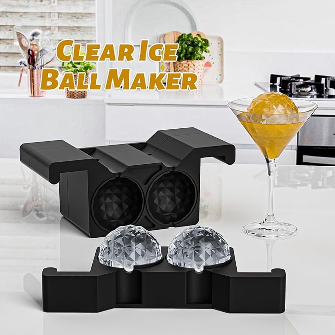 Bangp Clear Ice Ball Maker Mold,Crystal-clear Ice Cube Maker,4 Distinctive 2.4" Sphere Ice Cubes for Cocktails and Drinks,Fun Shapes Ice Ball Mold,Whiskey Gifts for Men