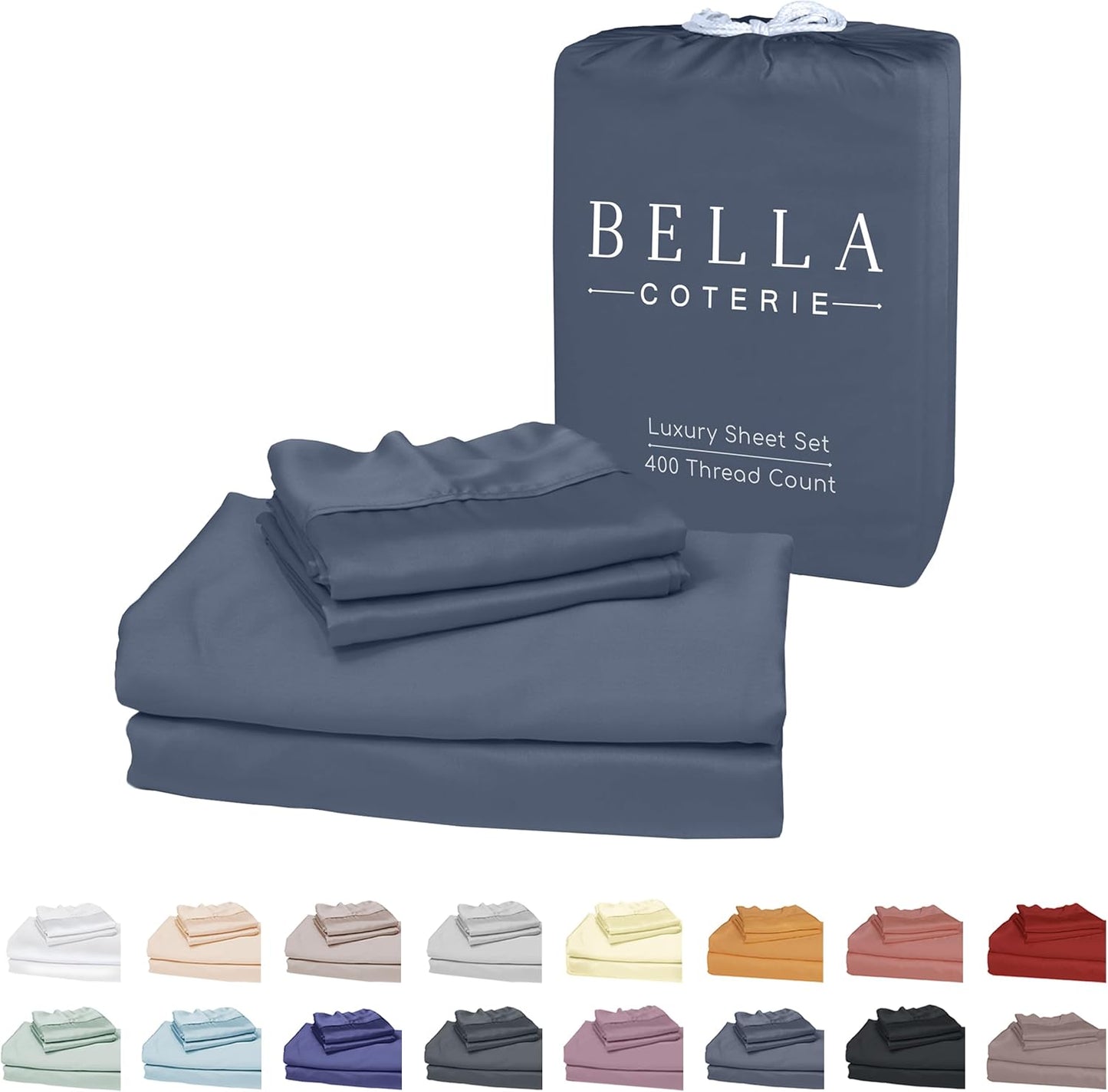 Bella Coterie Luxury Bamboo Viscose Split King Size Sheet Set | 100% Organically Grown | Ultra Soft | Cooling for Hot Sleepers | 18" Deep Pocket [Slate Blue]