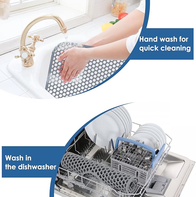 Bestjing 2 Pack Silicone Kitchen Sink Protector Mat with Rear Drain - 13.58''x 11.6'' Kitchen Sink Accessory, Folding Non-Slip Heat Resistant Mat Grid for Bottom of Porcelain Stainless Steel
