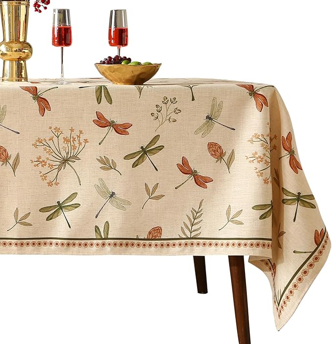 ISAENNE Designer Floral Linen Extra Long Rectangle Table Cloth,French Off White Elegant Tablecloth,Washable Home Decor Tablecloths for Dining Thanksgiving Kitchen Christmas,67"*118"-Grace B