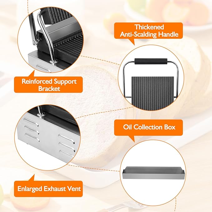 1800W Indoor Electric Grill & Double-Sided Griddle, 50-300°C Adjustable Temperature, 9.1x9.4" Non-Stick Surface for Grilling Steak, BBQ, Sandwiches & Panini, Commercial & Home Kitchen Use