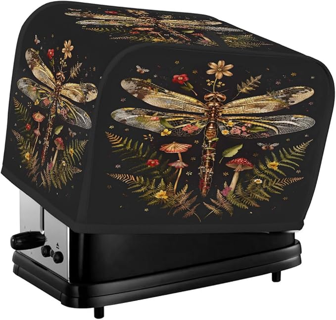 Animal Dragonfly Flower Toaster Cover 2 Slice Dust and Fingerprint Protection Toaster Bread Maker Covers Washable Kitchen Small Appliance Covers for Kitchen Accessories Decor Bakeware Women Gift