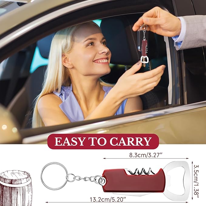 Ziliny 24 Pcs Bottle Opener Keychain Bulk Wine Bottle Beer Opener Keychain 3.27" Stainless Steel Corkscrew Waiter Corkscrew Wine Keyring Gifts for Christmas Bar Party Wedding Home (Red)