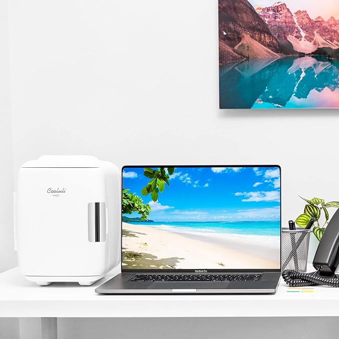 Cooluli Mini Fridge for Bedroom - Car, Office Desk & Dorm Room - Portable 4L/6 Can Electric Plug In Cooler & Warmer for Food, Drinks, Skincare Beauty & Makeup - 12v AC/DC & Exclusive USB Option, White
