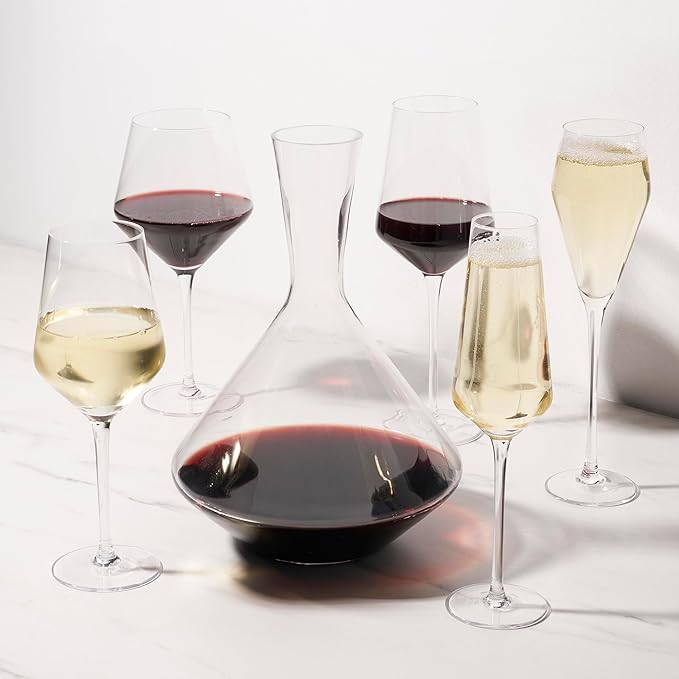 Viski Raye Crystal Angled Chardonnay Glasses, Sleek and Modern Design White Wine Glasses Set, Elegant Glassware for Wedding Gifts, Anniversary, Birthday Gifts, Home Bar Essentials, 13 oz, Set of 2