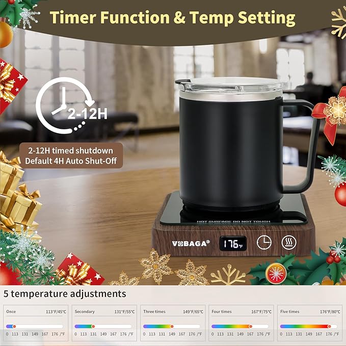 VOBAGA Coffee Mug Warmer &15oz Mug Set for Desk, Smart Coffee Cup Warmer for Office Home with 5 Temp Settings, Coffee Warmer with 2-12H Auto Shut Off, for Candles Coffee Cocoa Milk, Coffee Accessories