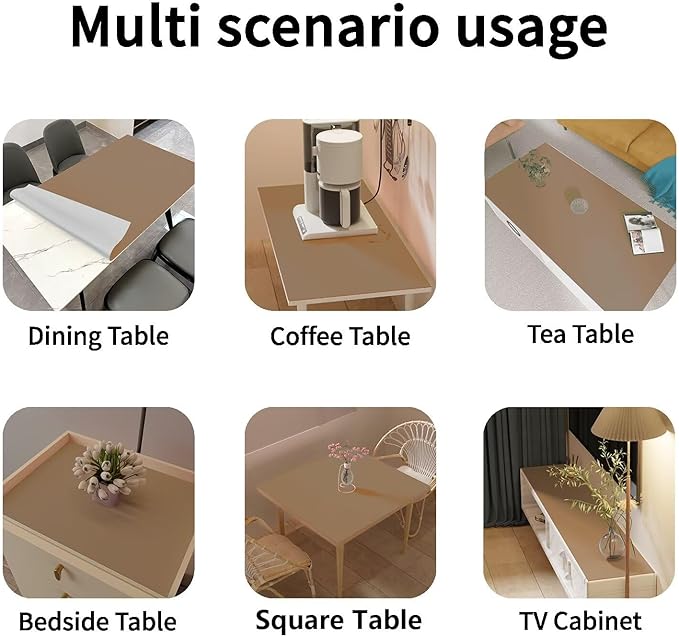 Leather Table Cover,1.8mm Thick,36x60 Inch Table Protector,Table Protector for Dining Room Table,Dining Table Cover,Table Cover Protector,Coffee Table Protector(Khaki+Silvery,36x60)