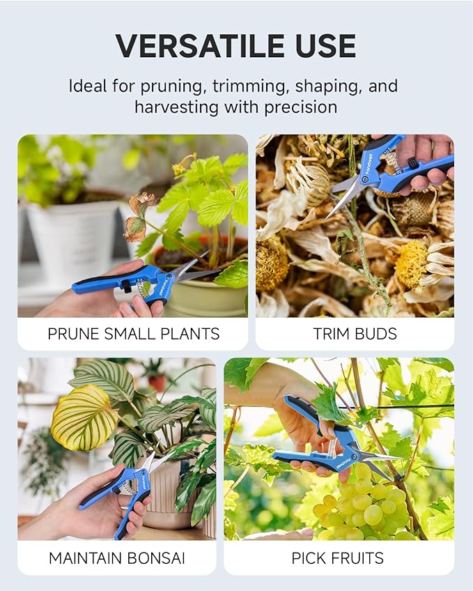 Fondwell 6.5" Gardening Scissors Trimming Shears: 2 Pack of Trimming Scissors for Buds - Comfortable Hand Pruners with Curved Blades