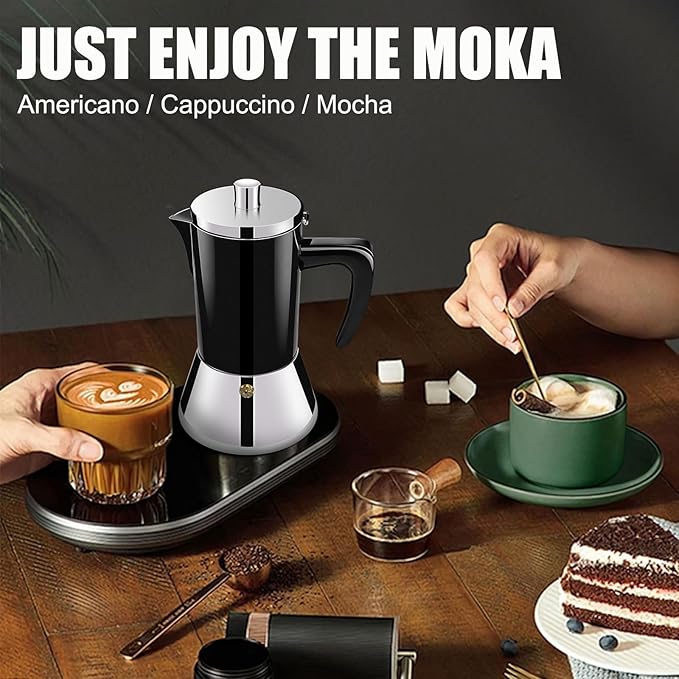 4 Cup Thickened 304 Stainless Steel Moka Pot Stovetop Espresso Maker Cafeteras Italian Percolator Espress Makers Capable Greca Mocha Coffee Machine for Induction Home and Camping 200ml 6.6oz